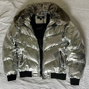 Jordan Craig Metallic Silver Puffer with Removable Faux Fur Hood plus pockets